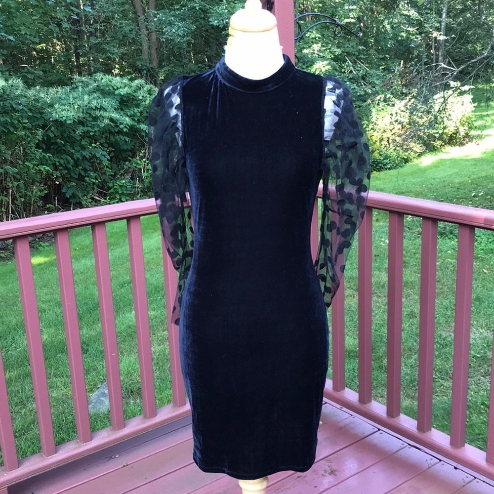 ZARA Size M velvet dotted mesh open back dress - Picture 1 of 12